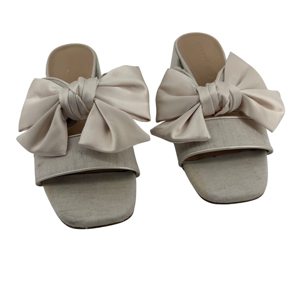Copper Key Womens Cream Linen Satin Bow Block Heel Slide Sandals Size 8‎
